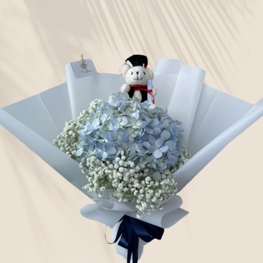 Graduation Hydrangea & Baby Breath Bouquet