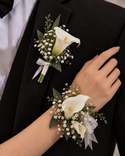 Ivory Themed Corsage & Boutonniere