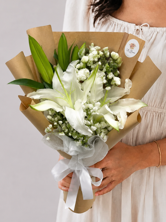 White Lily & Baby's Breath Bouquet