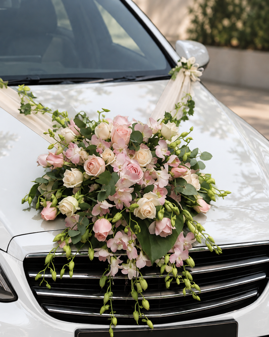 Pink Themed Bridal Car Decor