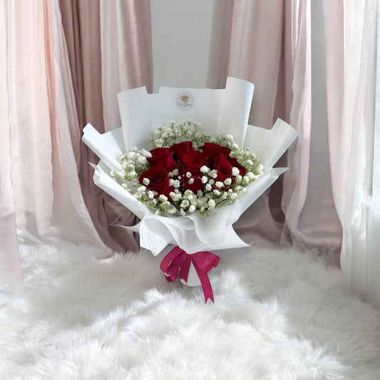 [MOTHER'S DAY] 6 Red Roses & Baby's Breath Bouquet