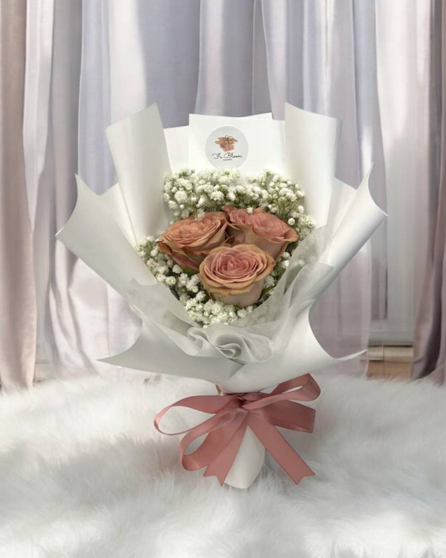 Fresh Cappucino Roses with Baby Breath Bouquet