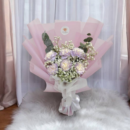 Purple Carnations with Baby's Breath