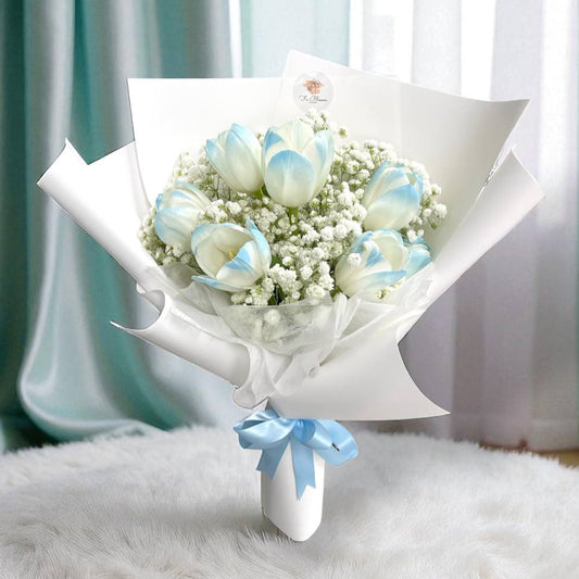 Blue Tulips & Baby's Breath