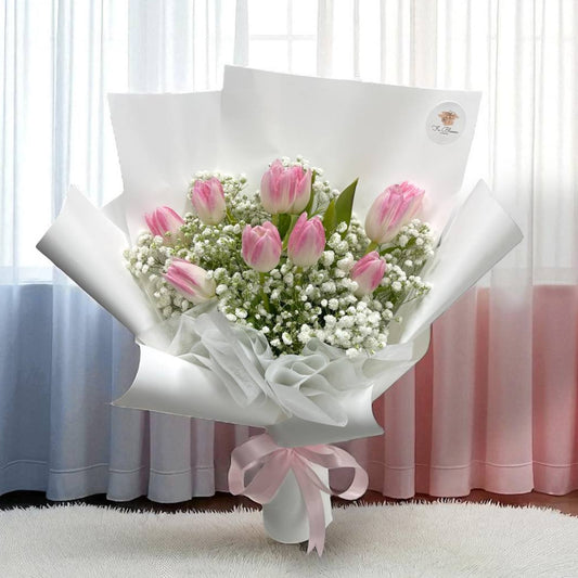 Pink Tulips & Baby's Breath