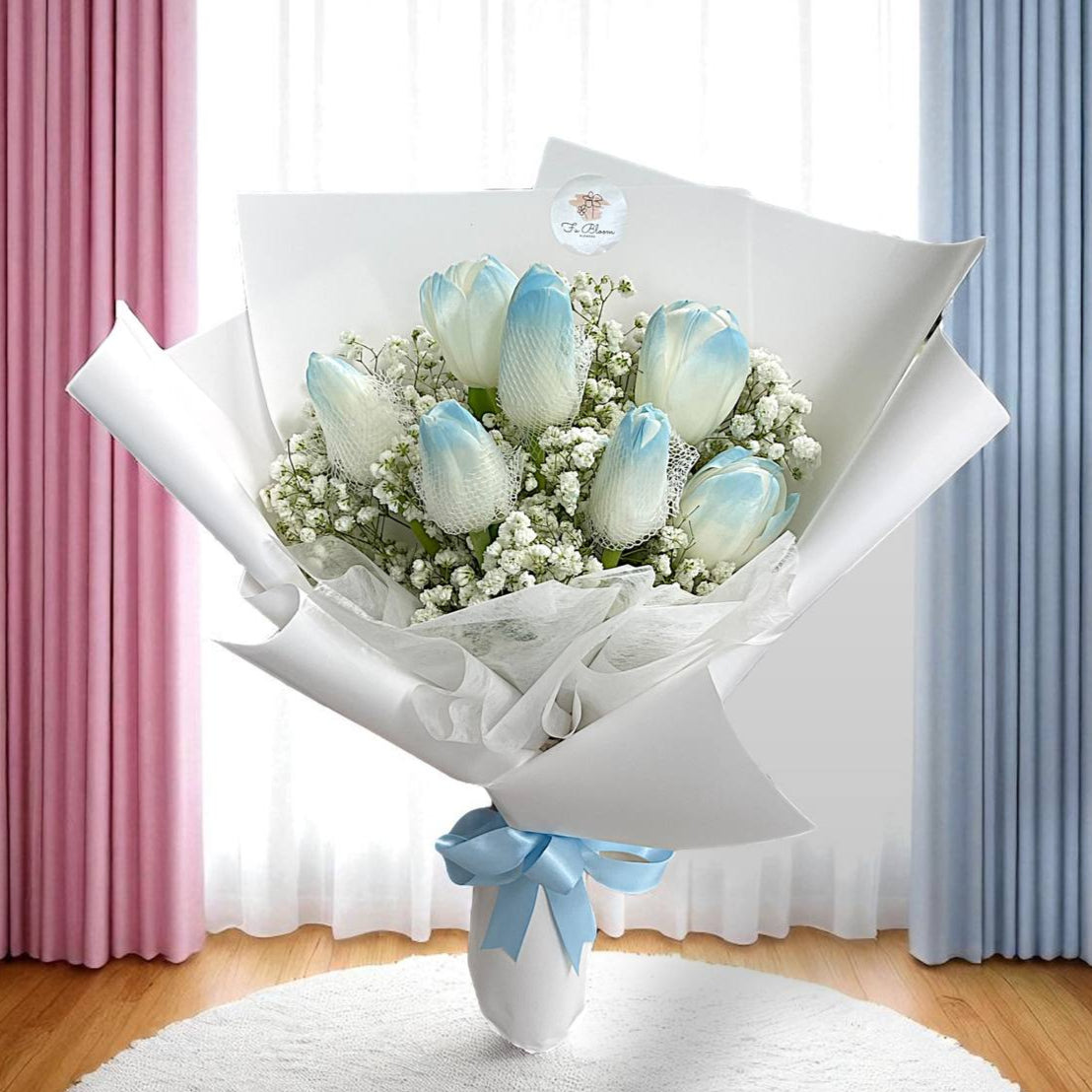[NEW ARRIVAL SALE] Blue Tulips & Baby's Breath