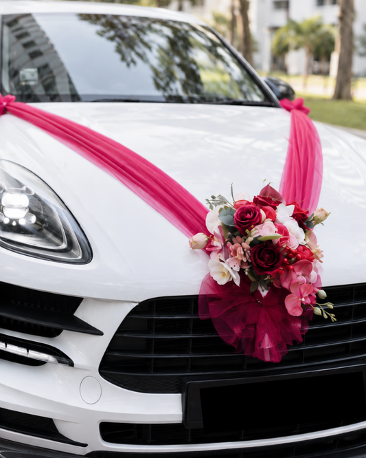 Red Themed Bridal Car Decor